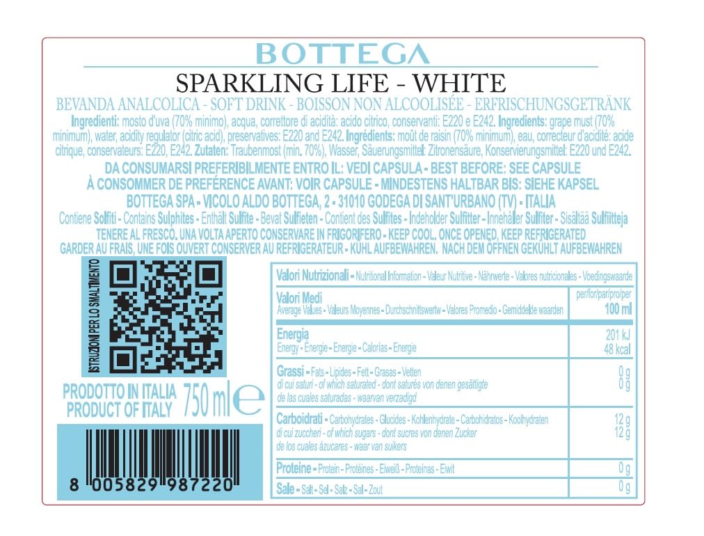 Bottega Sparkling Life Zero spumante 6x750ml bianco
